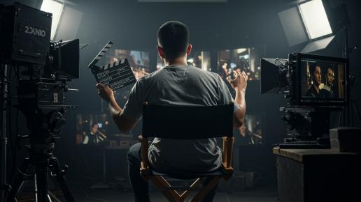 Filmare omgiven av filmteknik