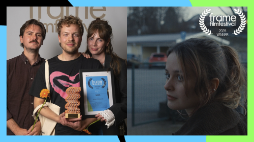 Tre stycken med diplom och en ung kvinna utomhus