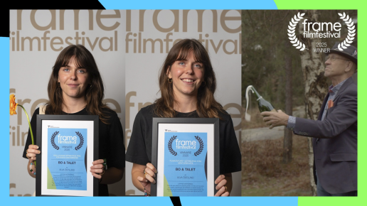 Kvinna med diplom och man som öppnar champagneflaska